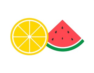 Simple illustration of a lemon slice and watermelon wedge