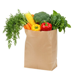 Vibrant Vegetables in Brown Paper Bag Isolated on Transparent Background: A Healthy Harvest for Fresh Food Packaging Design, Textile Print, and