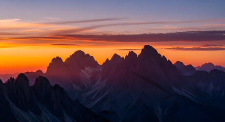 Beautiful sunset over the dolomites mountain range in italy, europe