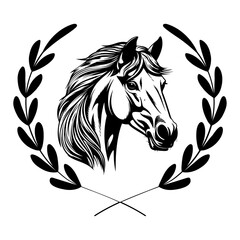 Beautiful Head Horse with Wreath Laurel Vector, Horse Svg Cut File