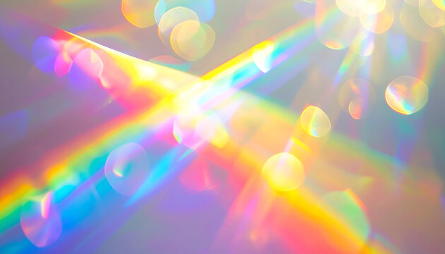 Ethereal Rainbow Prism Light with Sparkling Bokeh Background