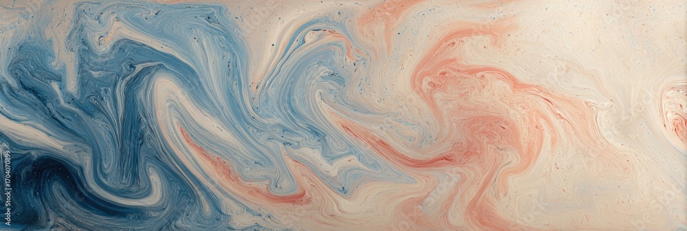 Poster swirling abstract art with blue and pink colors creating a calming visual effect in a contemporary s