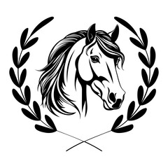 Beautiful Head Horse with Wreath Laurel Vector, Horse Svg Cut File