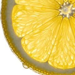 Vibrant Yellow Lemon Slice with Sparkling Texture on Black Background, Detailed Closeup, Transparent Background, Ideal for Packaging Design and Food