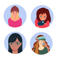 Colorful flat avatars of diverse men women and children illustrations design