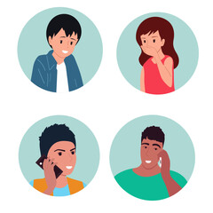 Colorful flat avatars of diverse men women and children illustrations design