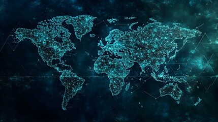 Futuristic Digital World Map With Glowing Blue Network Connections global earth photo