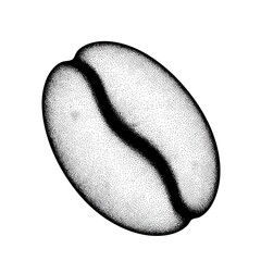 White Coffee Bean Stippled Illustration on Black Background for Branding, Packaging, and Design Projects: A Detailed Vector Graphic Featuring a