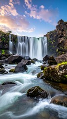 Naklejka premium Waterfall cascading over rocks