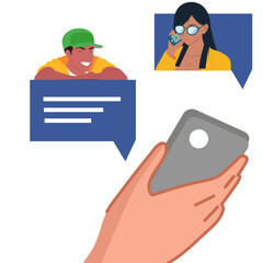 Digital communication concept with people chatting messaging online business and phone