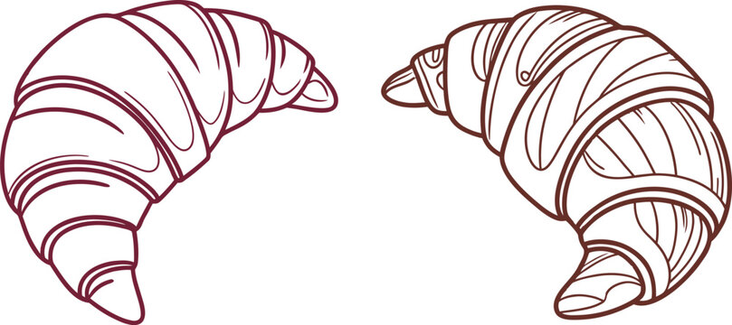Hand-Drawn Croissant Outline &ndash; Line Art Pastry Vector