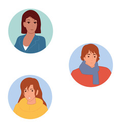 Colorful flat avatars of diverse men women and children illustrations design