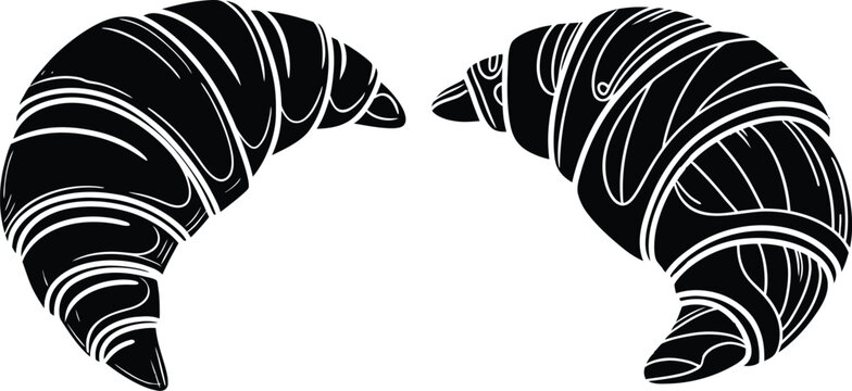 Graphic Black and White Croissants Silhouette  Illustration