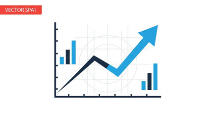 A dynamic business graph showcasing growth and success, with an upward trending arrow and bar charts