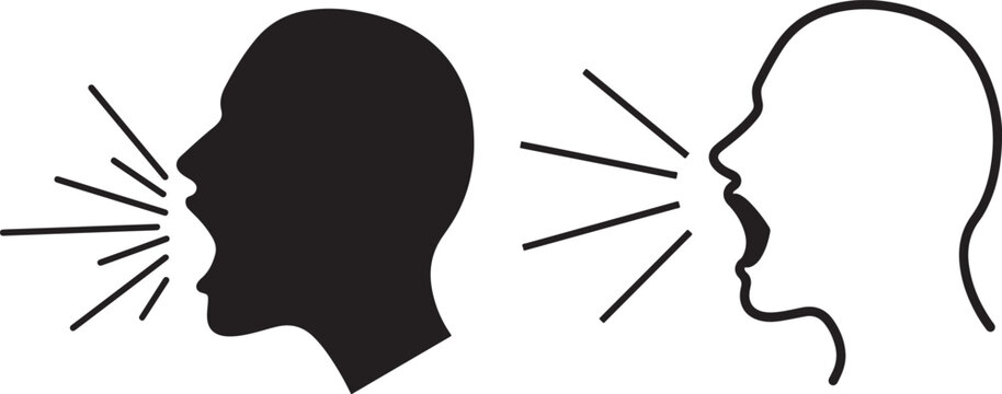 Two silhouettes of heads speaking loudly silhouette