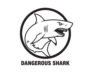 A menacing white shark. Made to fit within a circle