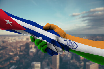 Shaking hands Cuba and India