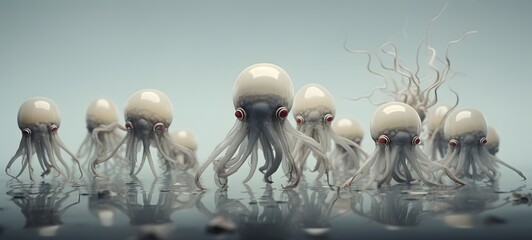 Tiny figures from life Medusa kraken,generative AI