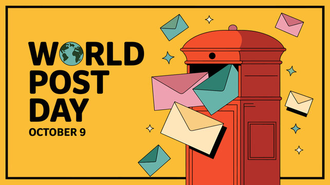 Celebrate World Post Day on October 9 with vibrant mailboxes and colorful envelopes to recognize the importance of global postal services