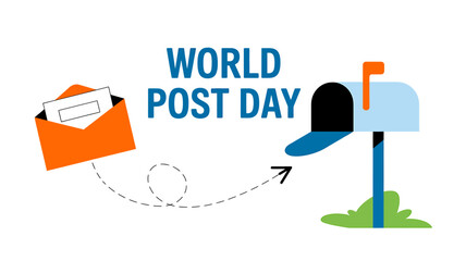 World Post Day Illustration with Envelope and Mailbox Celebrating Global Communication and Postal Services Network Cartoon Style Design