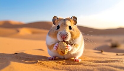Cute Hamster Eating Nut Desert