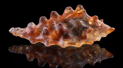 Translucent sea snail reflects on black surface