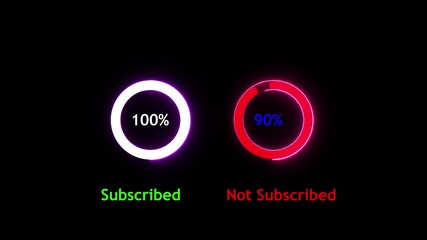 Science Futuristic Loading Circle Ring. Glowing neon loading like and subscribe growing (0- 100%) and Not subscribe (100%-0) Circle abstract technology with black background. - Powered by Adobe