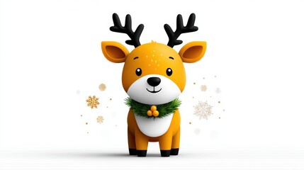Cute Cartoon Reindeer With Antlers and Christmas Decorations