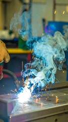 Metal welding in progress