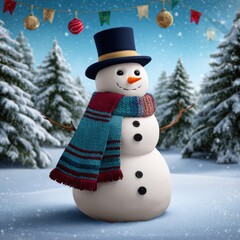 Obraz premium Cheerful Snowman in Winter Wonderland with Festive Decorations
