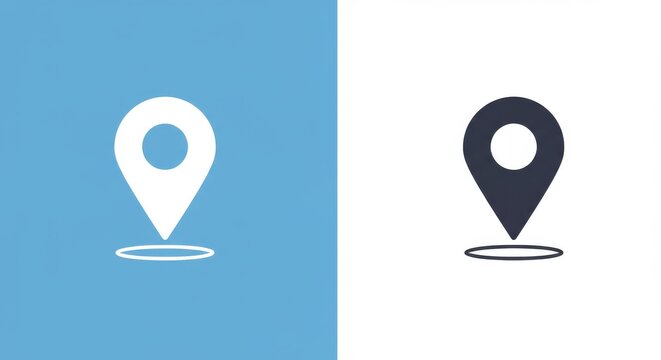 White Marker Location Map Icon Vector , Minimal Clip Art GPS Pin with White Dot