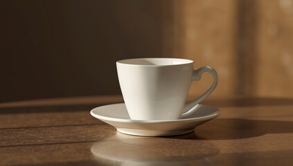 Obraz premium A hot white cup of black morning coffee, a breakfast beverage on a brown wooden table