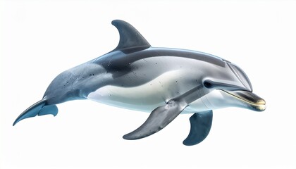 Dolphin with curved dorsal fin sleek gray body intelligent expression and playful aquatic mammal form sea animal isolated on white background
