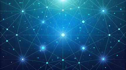 Radiant blue network lines connect glowing nodes in dark sky