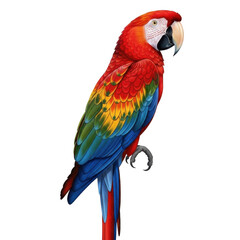 Fototapeta premium Vibrant scarlet macaw parrot perched elegantly showcasing colorful plumage transparent background