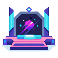 Futuristic stage with planet hologram platform