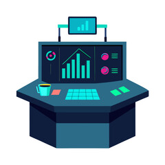Futuristic trading desk with holographic displays data