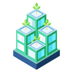 Green sprouts in stacked glass urban farms urban farming