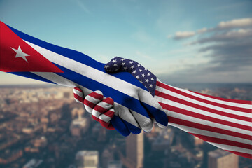 Shaking hands Cuba and US