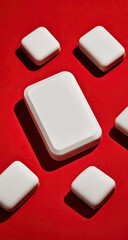 White squares and rectangle on red background