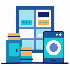Stacked laundry machines and storage containers vector