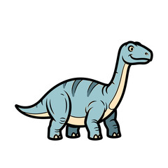 Naklejka premium Cartoon illustration of a friendly, smiling, light blue Brachiosaurus dinosaur with a long neck and a happy expression.