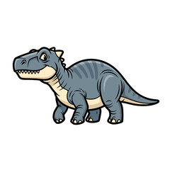 Obraz premium Cute cartoon blue dinosaur with a friendly smile walking on a white background, depicted in a playful illustration style.
