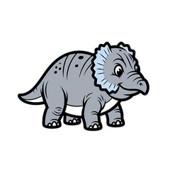 Obraz premium Cartoon illustration of a cute, smiling, gray triceratops dinosaur with a frill and horns.