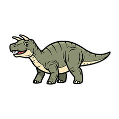 A friendly green cartoon dinosaur with horns, possibly a Pachyrhinosaurus, standing and smiling against a plain white background.