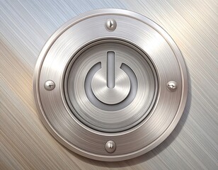 Metallic power button on a brushed surface