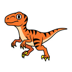 Obraz premium A cute, orange cartoon velociraptor with black stripes winking playfully on a white background.