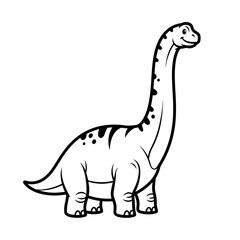 Fototapeta premium A simple black and white illustration of a Brachiosaurus dinosaur with a long neck and tail, standing on four legs.