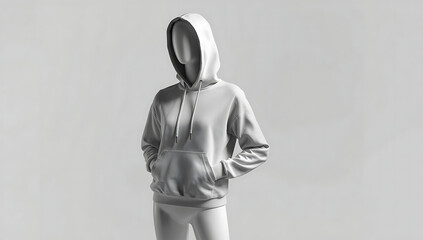 Female mannequin in black and white outfit on white background in 3D illustration style