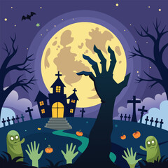 Halloween night. Zombie Hands Background. Vector illustration